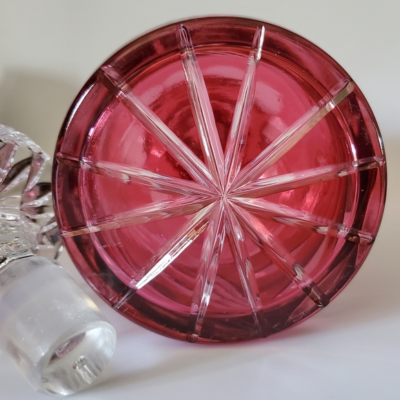 12" Crystal Cranberry Cut To Clear Bohemian Decanter EUC - Picture 5 of 16